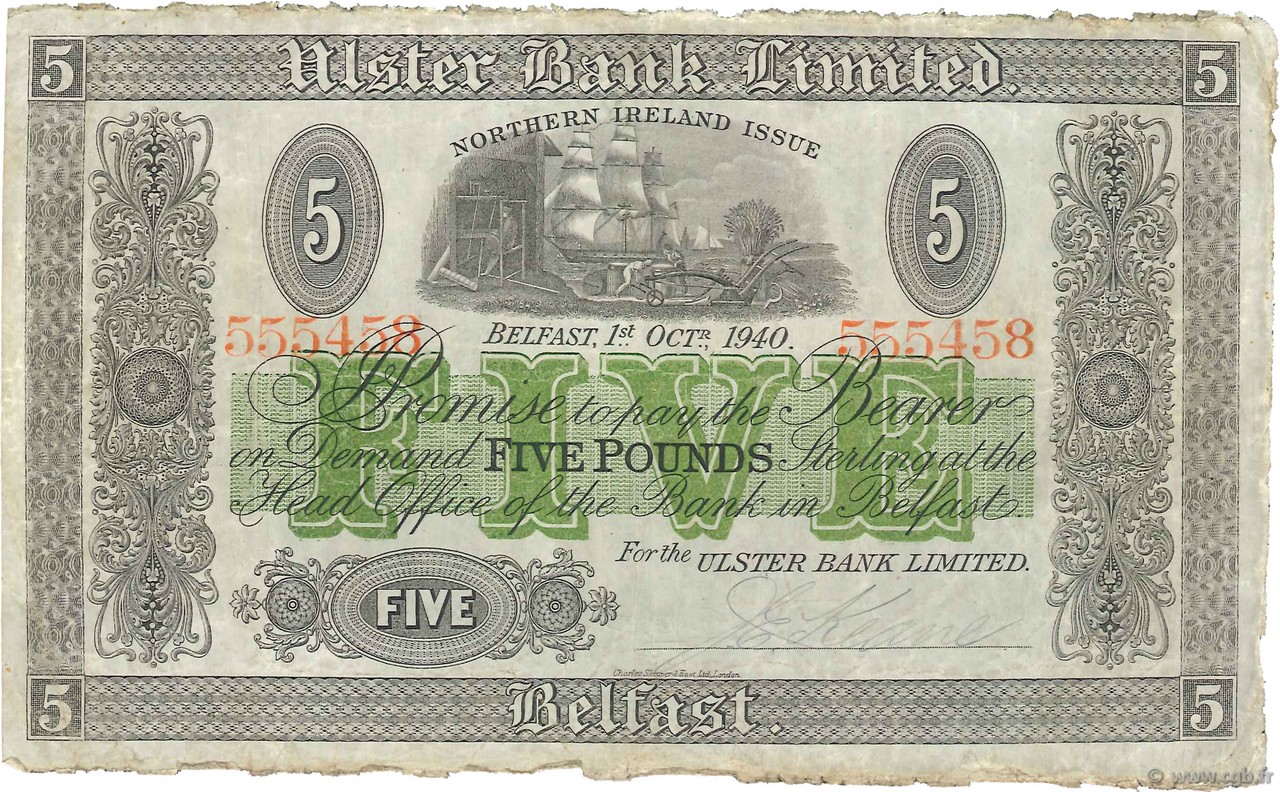 5 Pounds NORTHERN IRELAND  1940 P.316a VF
