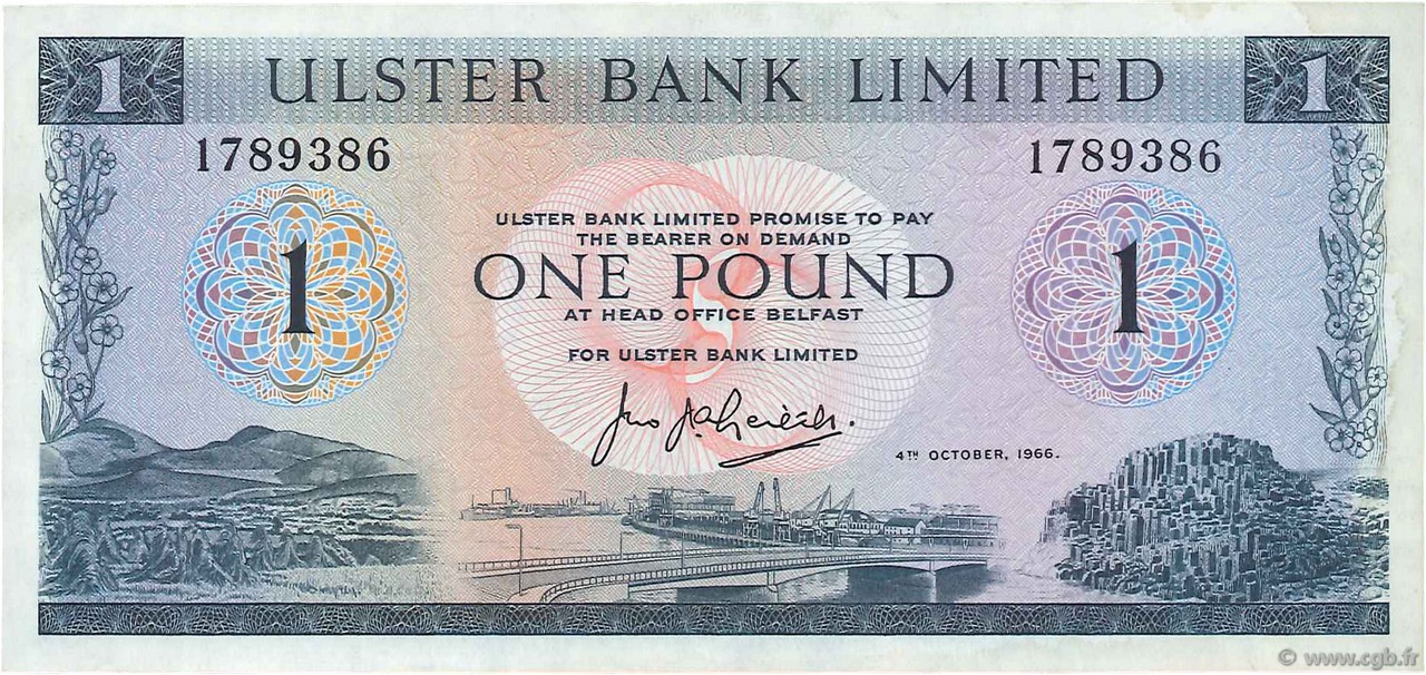1 Pound NORTHERN IRELAND  1966 P.321a q.SPL