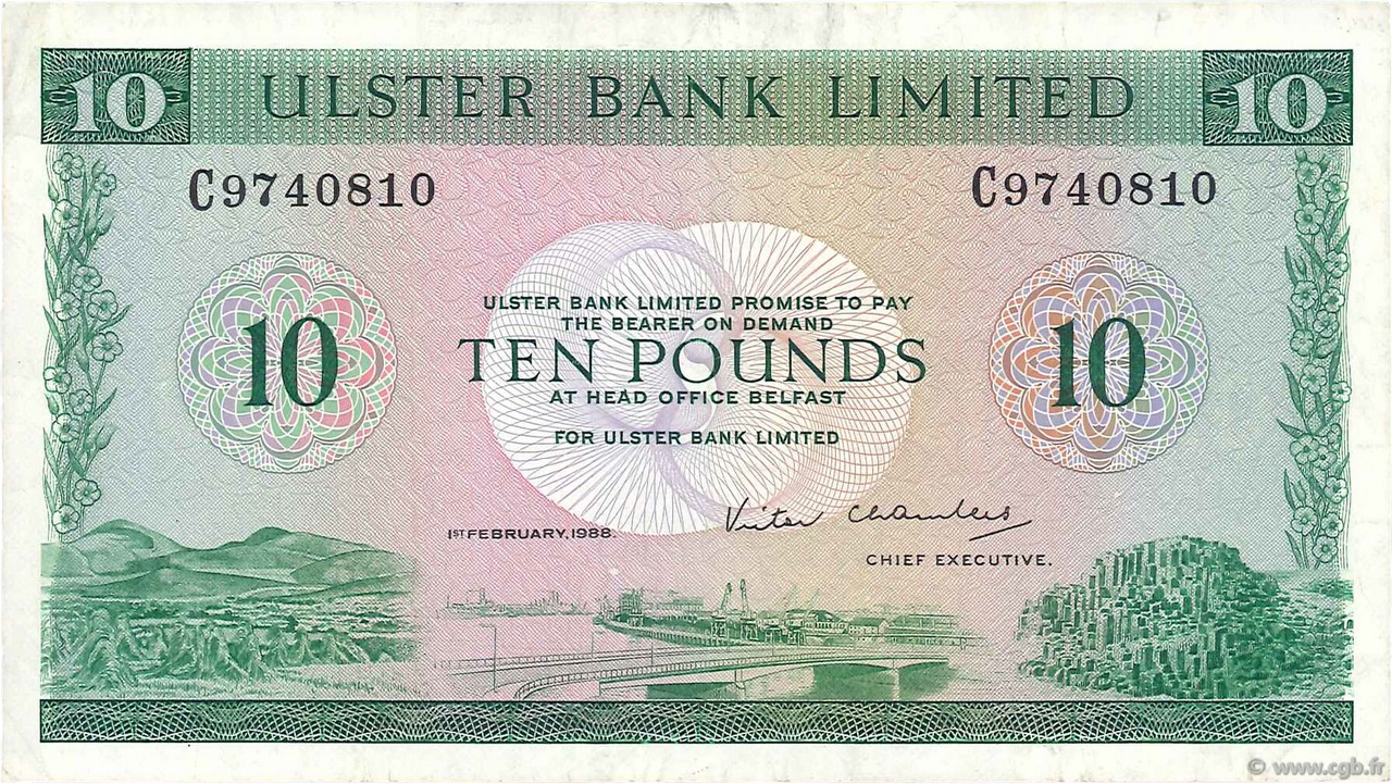 10 Pounds NORTHERN IRELAND  1988 P.327c fVZ