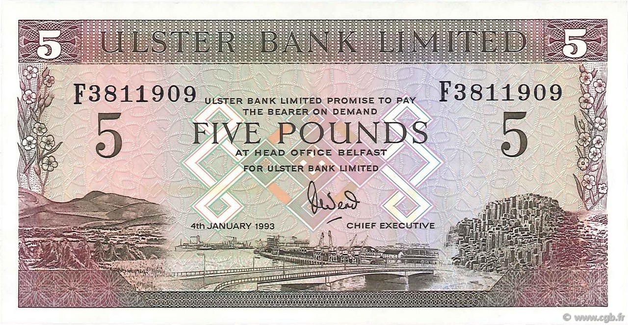 5 Pounds NORTHERN IRELAND  1993 P.331b ST