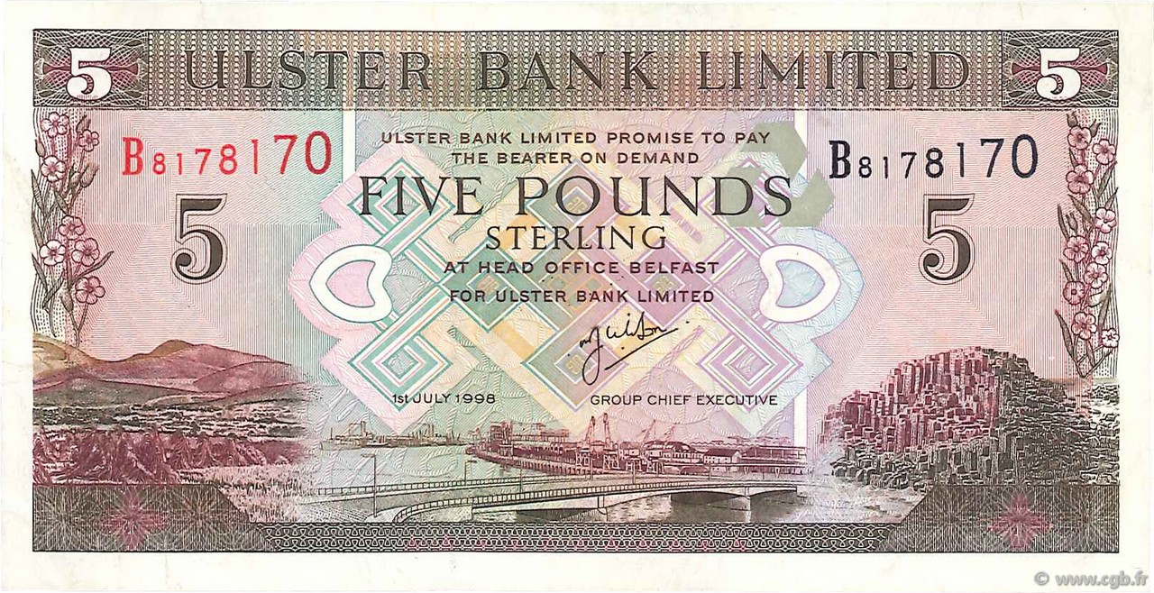 5 Pounds NORTHERN IRELAND  1998 P.335b EBC