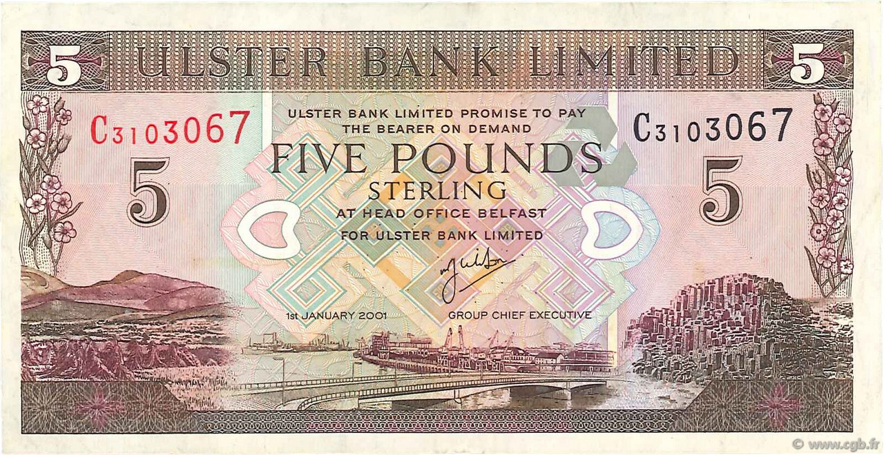 5 Pounds NORTHERN IRELAND  2001 P.335c q.SPL