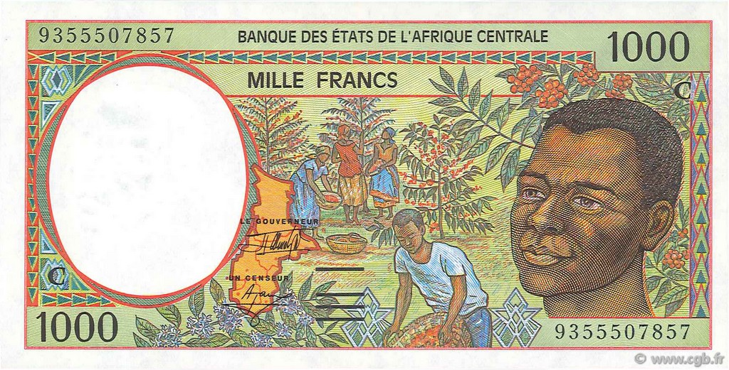 1000 Francs STATI DI L  AFRICA CENTRALE  1993 P.102Ca q.FDC