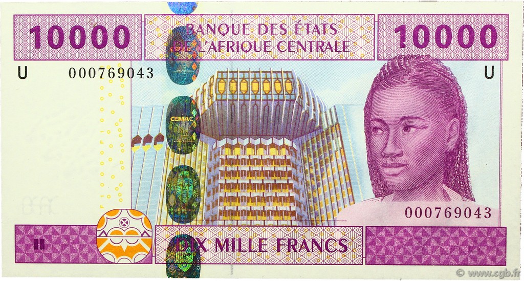10000 Francs STATI DI L  AFRICA CENTRALE  2002 P.210U FDC