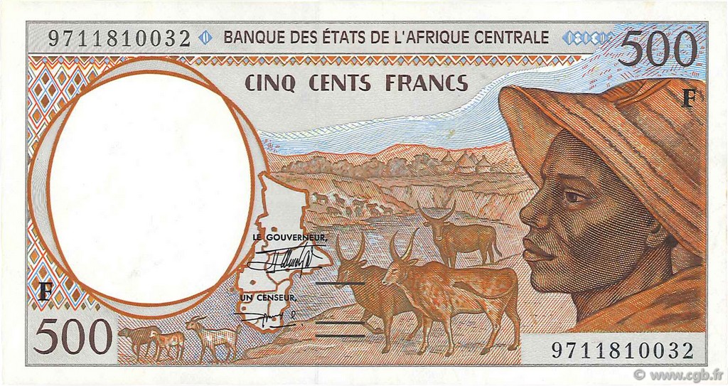 500 Francs STATI DI L  AFRICA CENTRALE  1997 P.301Fd q.SPL