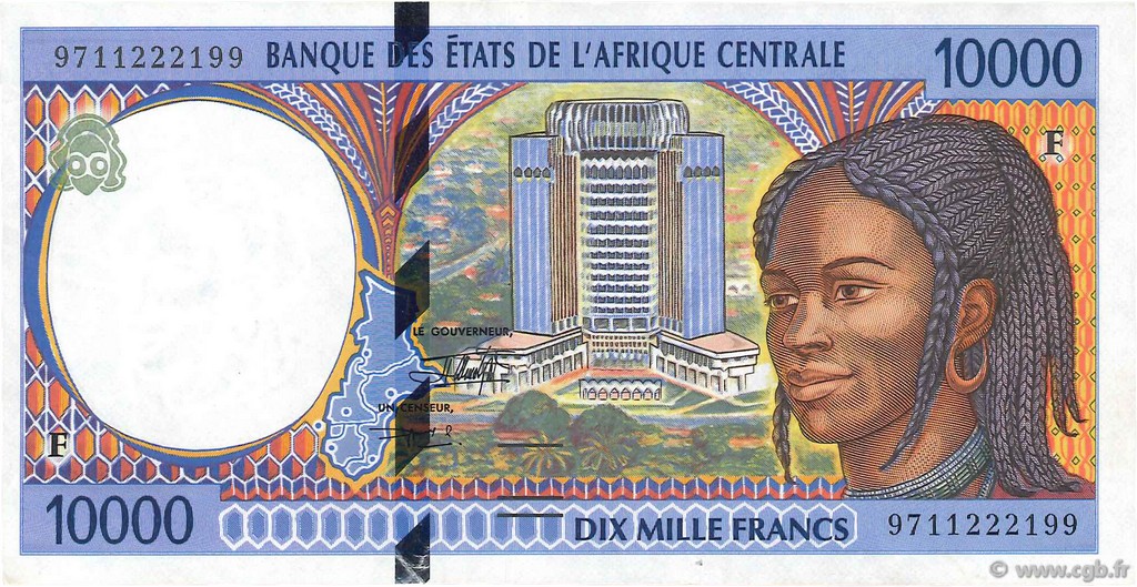 10000 Francs STATI DI L  AFRICA CENTRALE  1997 P.305Fc q.SPL