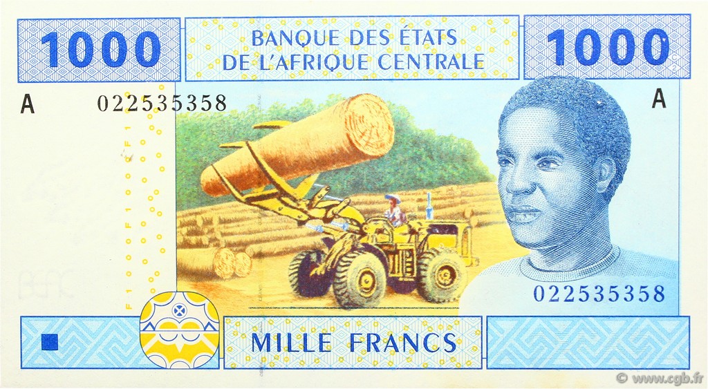1000 Francs STATI DI L  AFRICA CENTRALE  2002 P.407A FDC