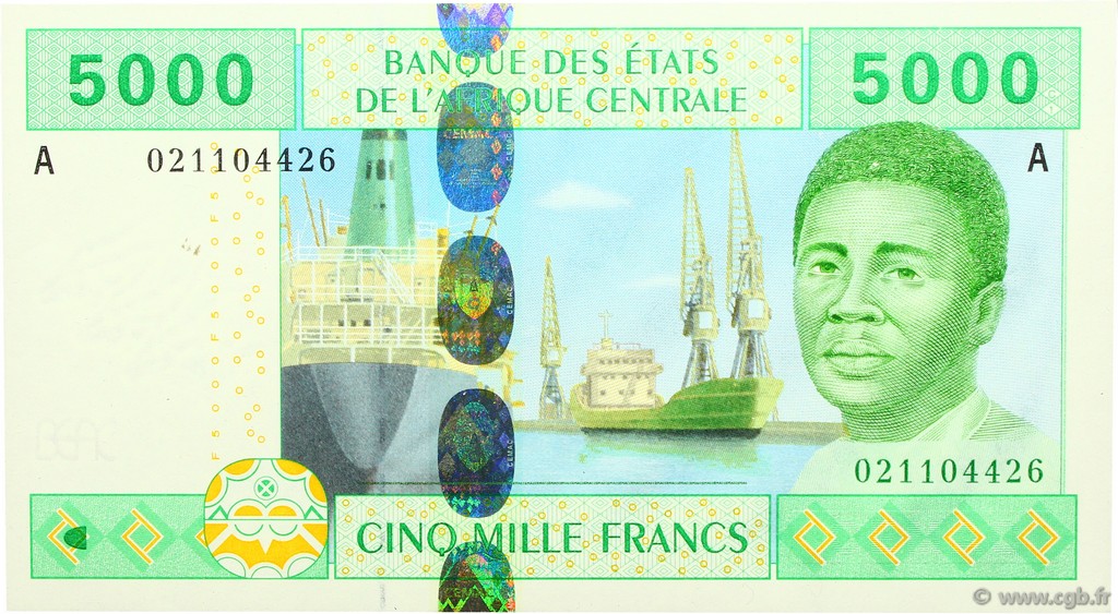 5000 Francs STATI DI L  AFRICA CENTRALE  2002 P.409A FDC