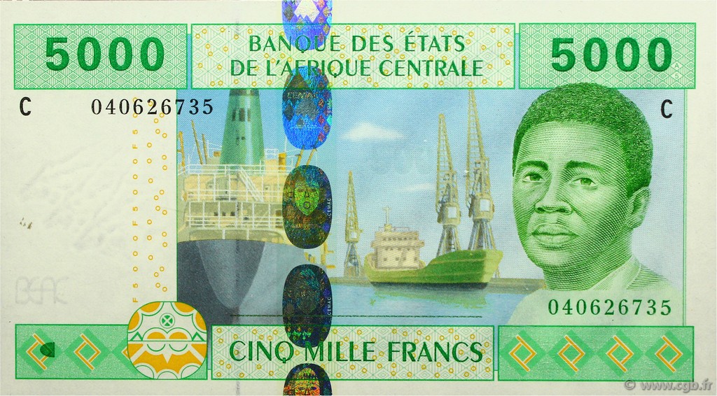 5000 Francs STATI DI L  AFRICA CENTRALE  2002 P.609Ca FDC