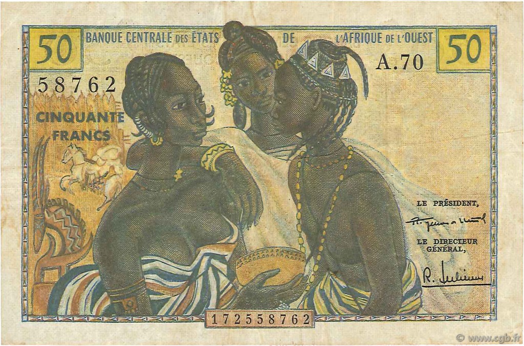 50 Francs ESTADOS DEL OESTE AFRICANO  1958 P.001 MBC