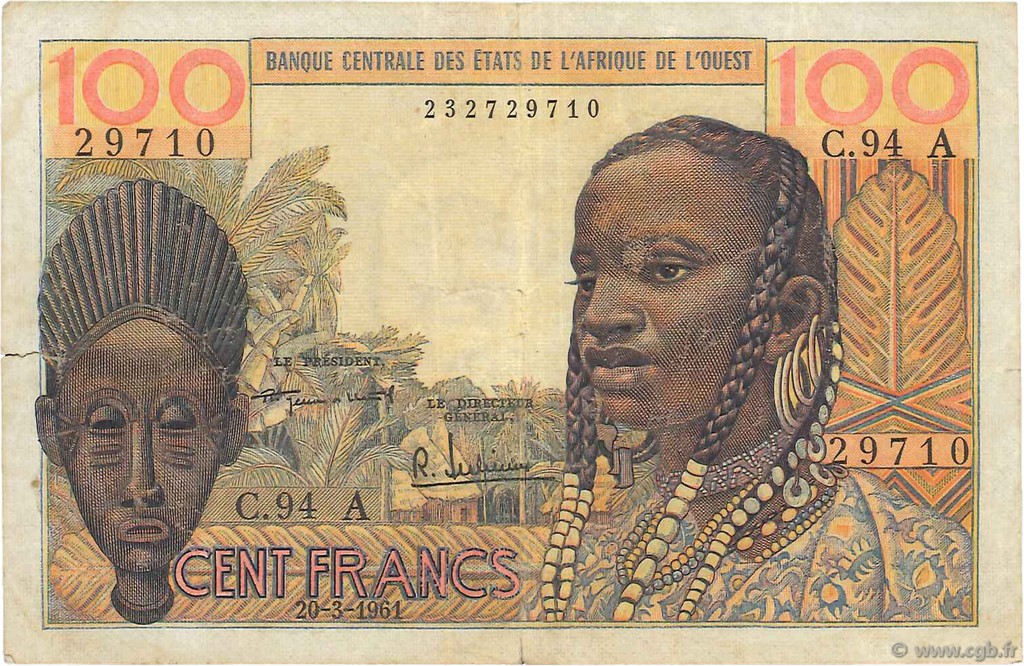 100 Francs STATI AMERICANI AFRICANI  1961 P.101Aa MB