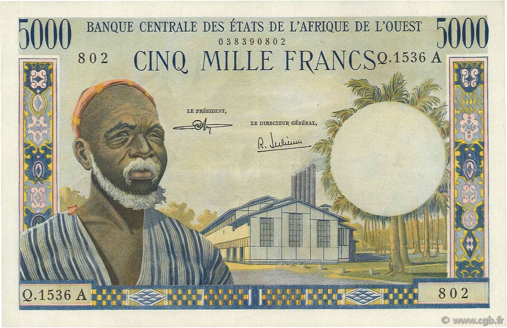 5000 Francs ÉTATS DE L AFRIQUE DE L OUEST  1966 P.104Ag SUP