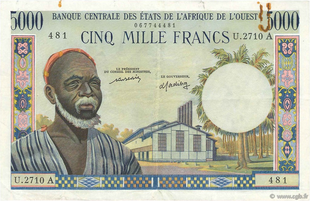 5000 Francs ESTADOS DEL OESTE AFRICANO  1970 P.104Aj MBC