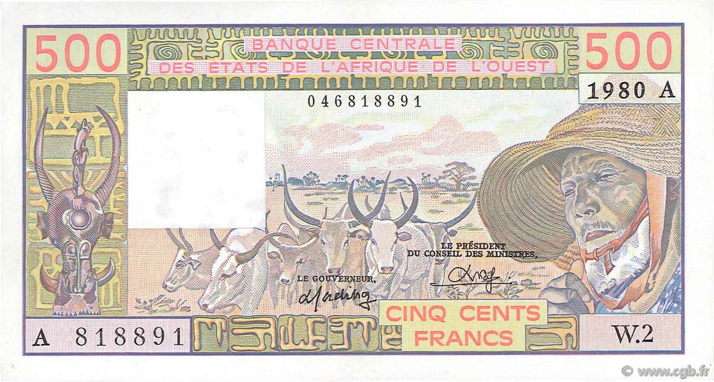 500 Francs ESTADOS DEL OESTE AFRICANO  1980 P.105Ab EBC