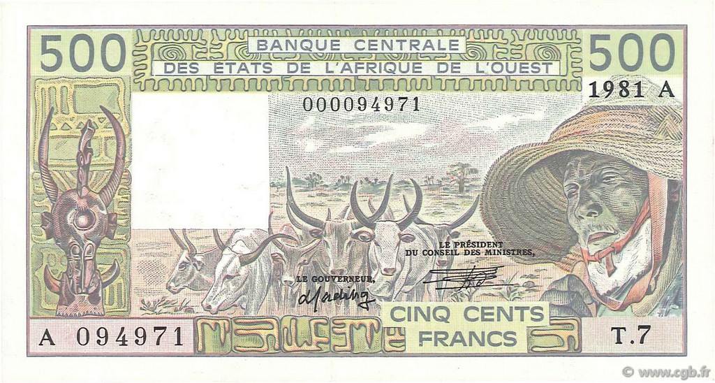 500 Francs WEST AFRICAN STATES  1981 P.106Ac AU