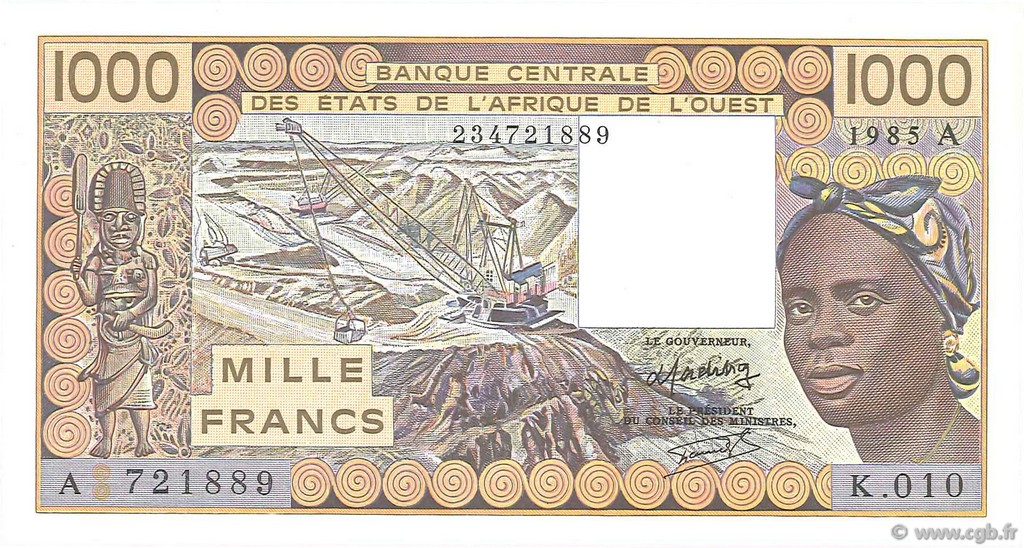 1000 Francs WEST AFRICAN STATES  1985 P.107Af UNC
