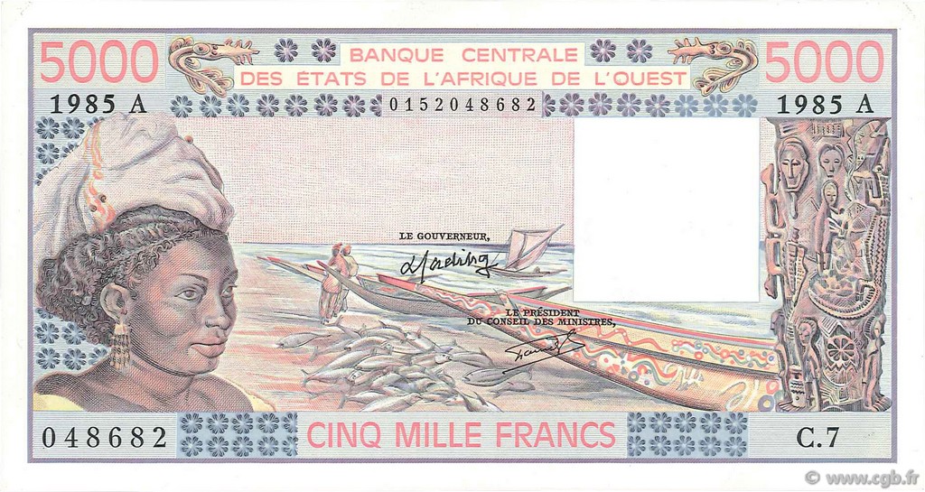 5000 Francs WEST AFRICAN STATES  1985 P.108An AU