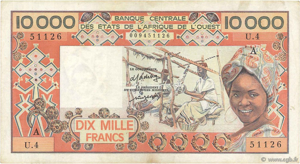 10000 Francs WEST AFRICAN STATES  1977 P.109Aa VF