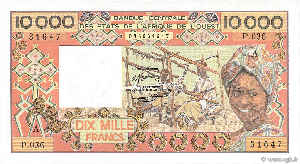 10000 Francs ÉTATS DE L AFRIQUE DE L OUEST  1988 P.109Ad NEUF