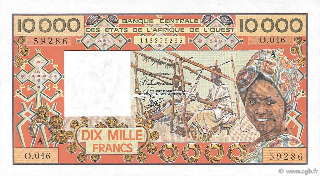 10000 Francs WEST AFRICAN STATES  1991 P.109Aj UNC-