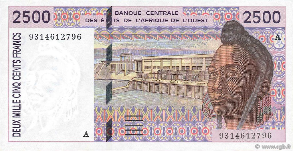 2500 Francs WEST AFRICAN STATES  1993 P.112Ab XF+