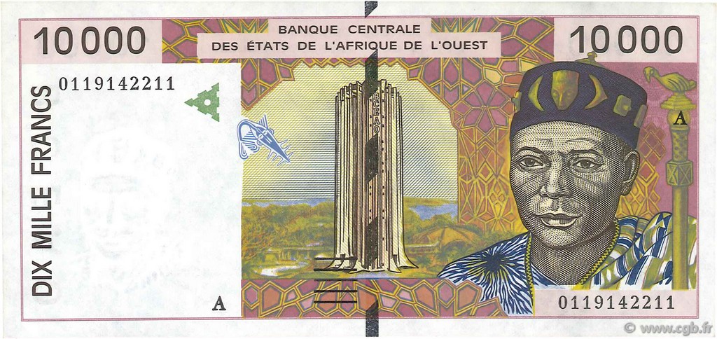 10000 Francs STATI AMERICANI AFRICANI  2001 P.114Aj q.FDC