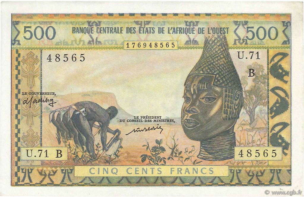 500 Francs WEST AFRICAN STATES  1977 P.202Bl AU