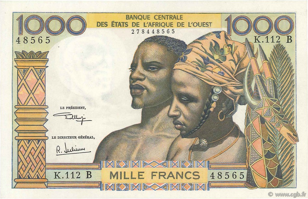 1000 Francs WEST AFRICAN STATES  1970 P.203Bk AU