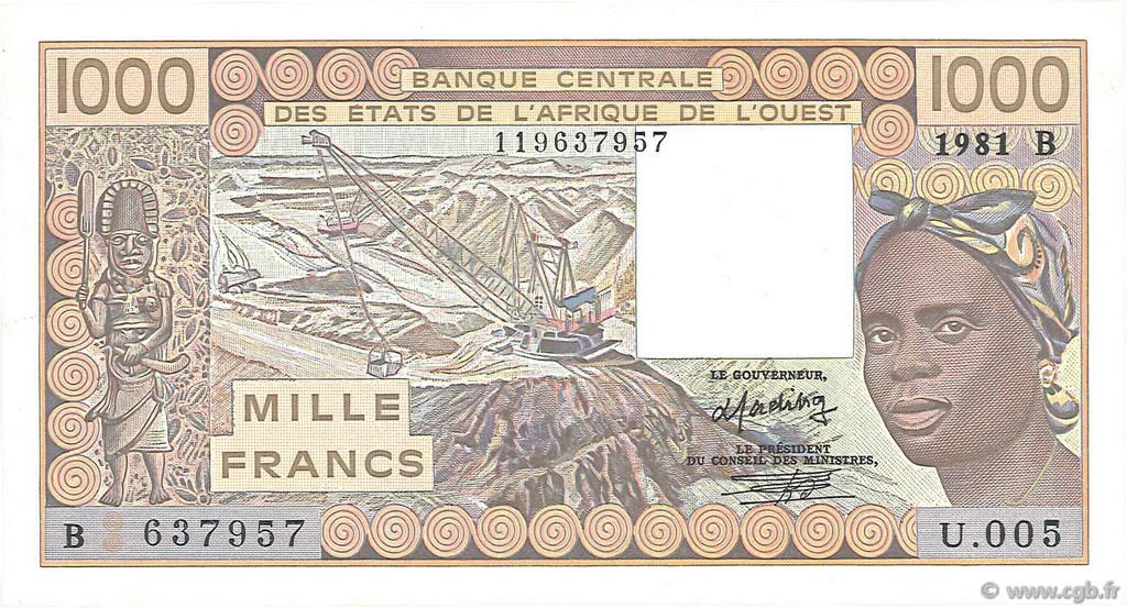 1000 Francs STATI AMERICANI AFRICANI  1981 P.207Bb AU