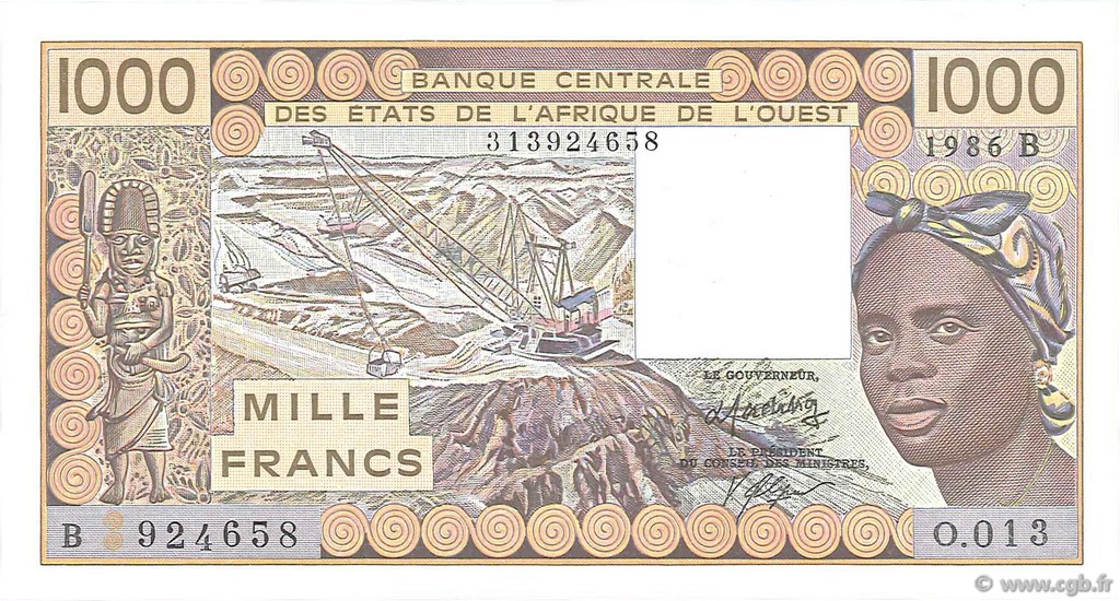 1000 Francs ÉTATS DE L AFRIQUE DE L OUEST  1986 P.207Bf pr.NEUF