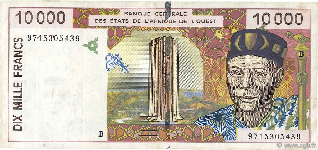 10000 Francs WEST AFRICAN STATES  1997 P.214Be VF