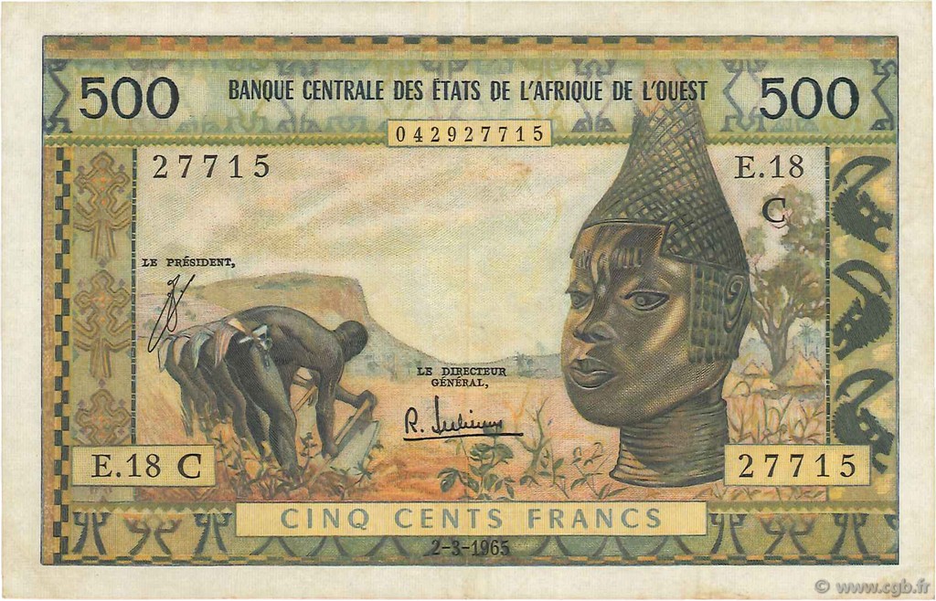 500 Francs ESTADOS DEL OESTE AFRICANO  1965 P.302Ce MBC