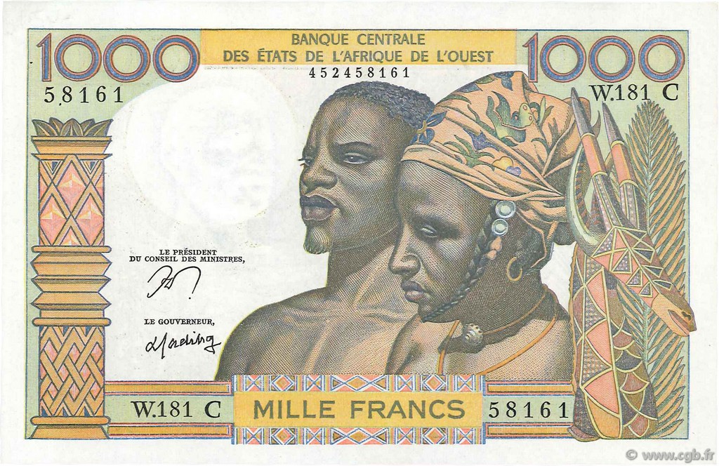 1000 Francs STATI AMERICANI AFRICANI  1978 P.303Cn AU