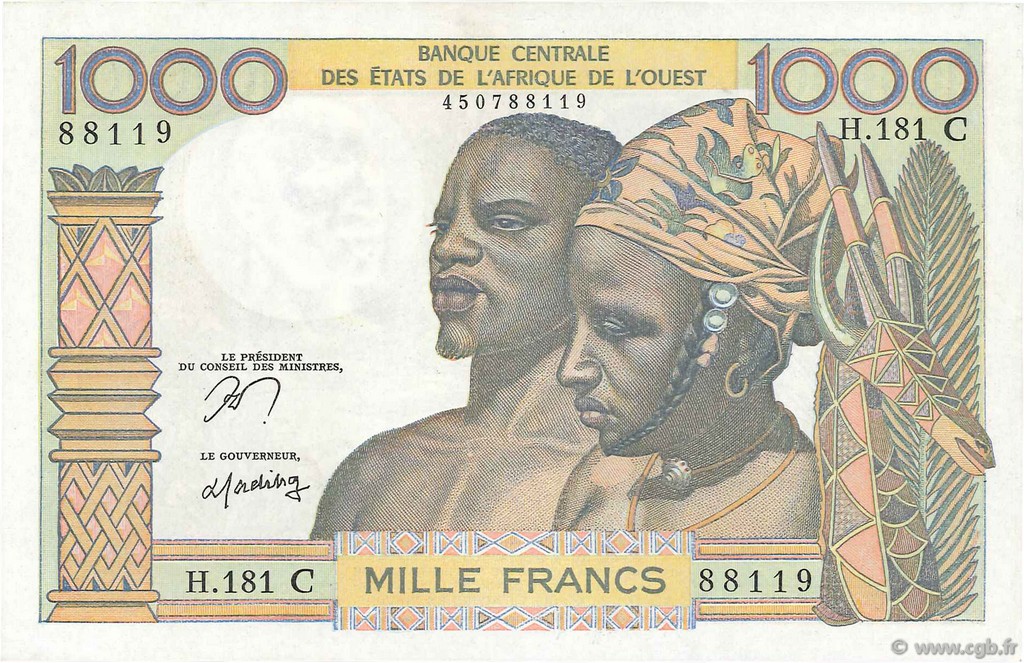 1000 Francs WEST AFRIKANISCHE STAATEN  1978 P.303Cn fST+