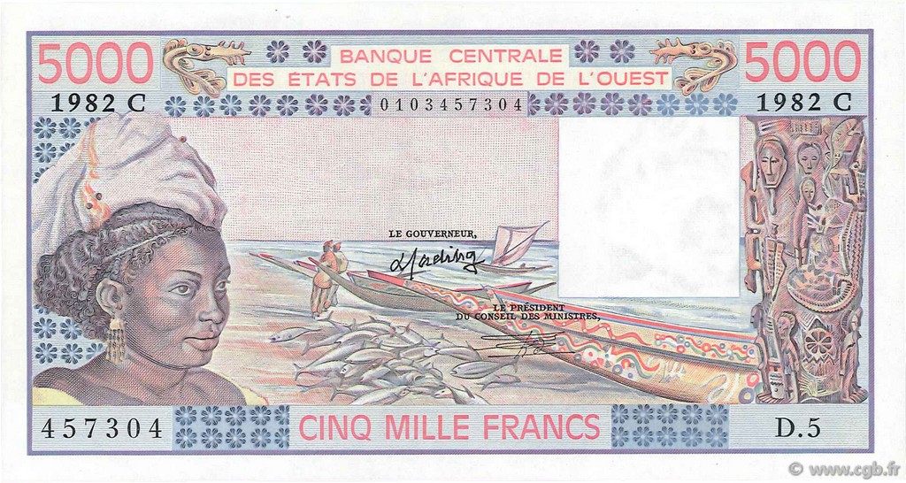 5000 Francs ESTADOS DEL OESTE AFRICANO  1982 P.308Cg FDC