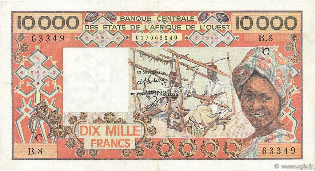10000 Francs WEST AFRIKANISCHE STAATEN  1978 P.309Cb fVZ
