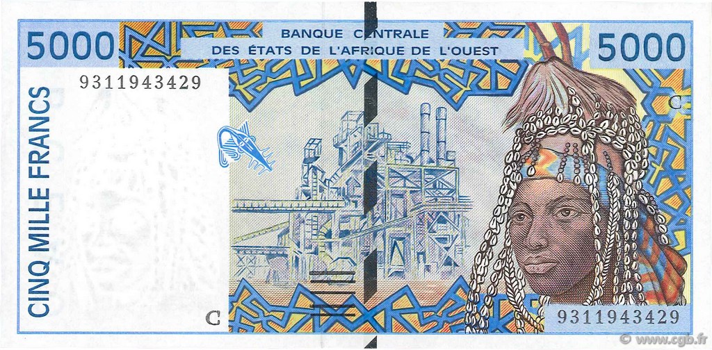5000 Francs WEST AFRIKANISCHE STAATEN  1993 P.313Cb fST+