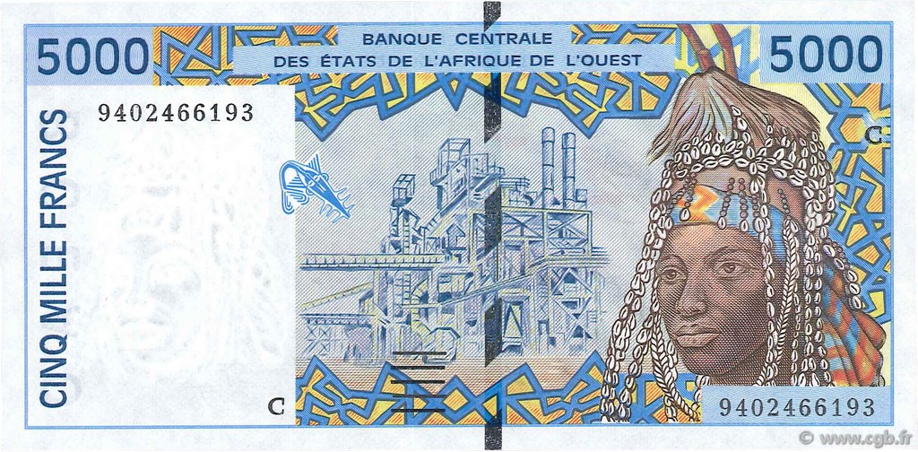 5000 Francs WEST AFRIKANISCHE STAATEN  1994 P.313Cc fST+