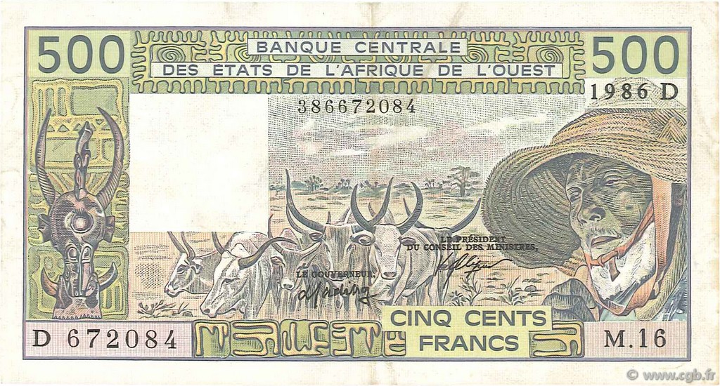 500 Francs WEST AFRICAN STATES  1986 P.405Df VF