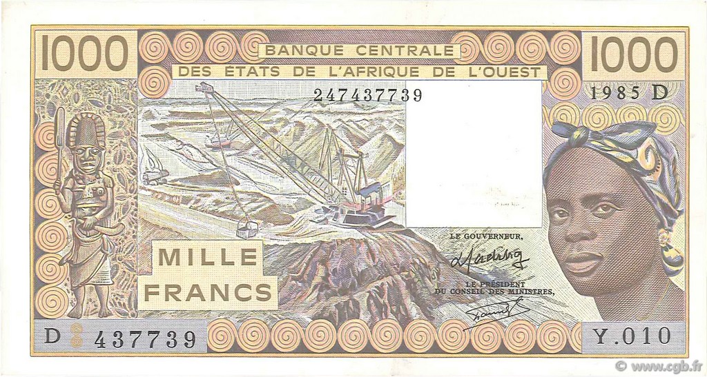 1000 Francs WEST AFRICAN STATES  1985 P.406Df XF+
