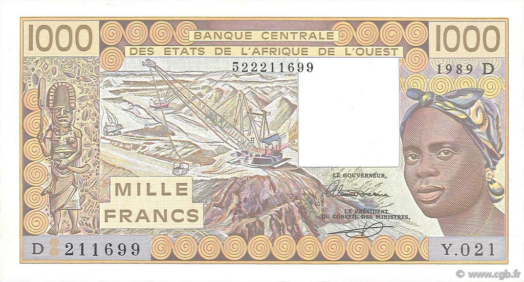 1000 Francs WEST AFRIKANISCHE STAATEN  1989 P.406Di fST