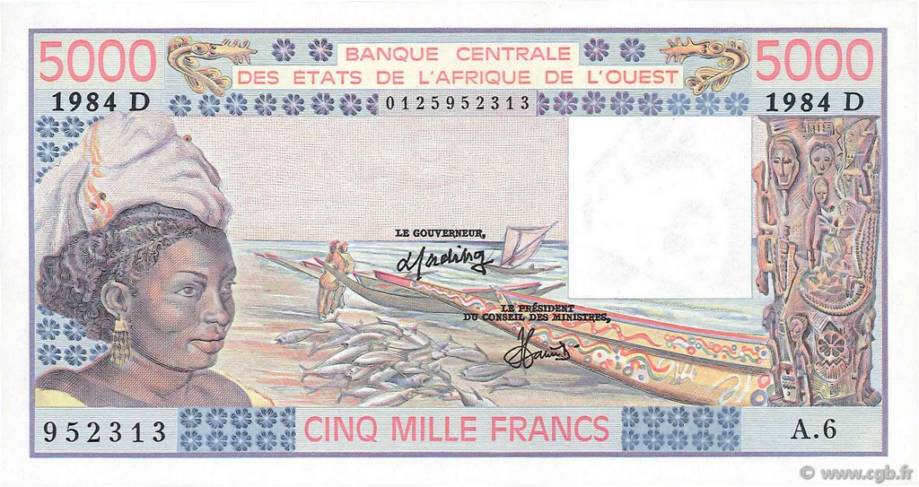 5000 Francs ESTADOS DEL OESTE AFRICANO  1984 P.407Dd FDC