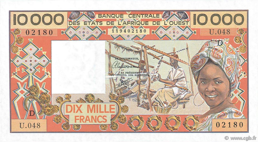 10000 Francs WEST AFRIKANISCHE STAATEN  1991 P.408Dg ST