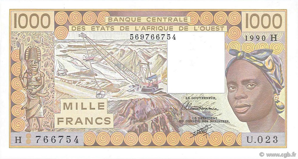 1000 Francs ÉTATS DE L AFRIQUE DE L OUEST  1990 P.607Hj pr.NEUF