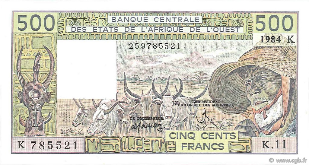500 Francs WEST AFRICAN STATES  1984 P.706Kg UNC