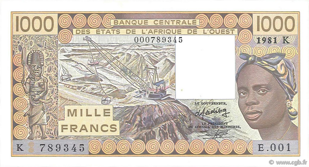 1000 Francs WEST AFRIKANISCHE STAATEN  1981 P.707Kb fST+