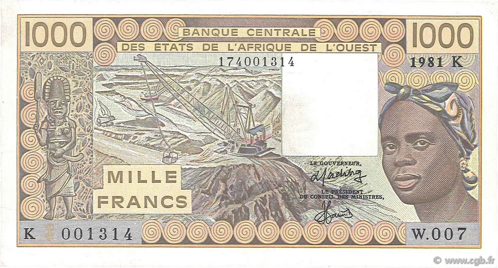 1000 Francs WEST AFRIKANISCHE STAATEN  1981 P.707Kc VZ