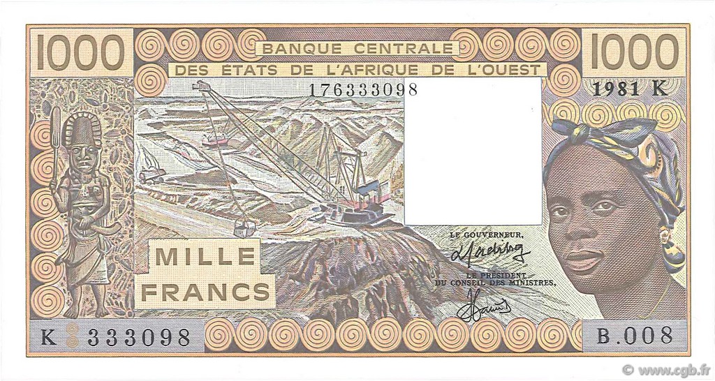 1000 Francs WEST AFRIKANISCHE STAATEN  1981 P.707Kc fST+
