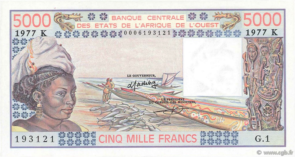 5000 Francs WEST AFRIKANISCHE STAATEN  1977 P.708Kd fST+