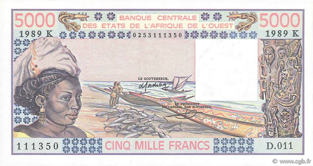 5000 Francs ÉTATS DE L AFRIQUE DE L OUEST  1989 P.708Ke pr.NEUF